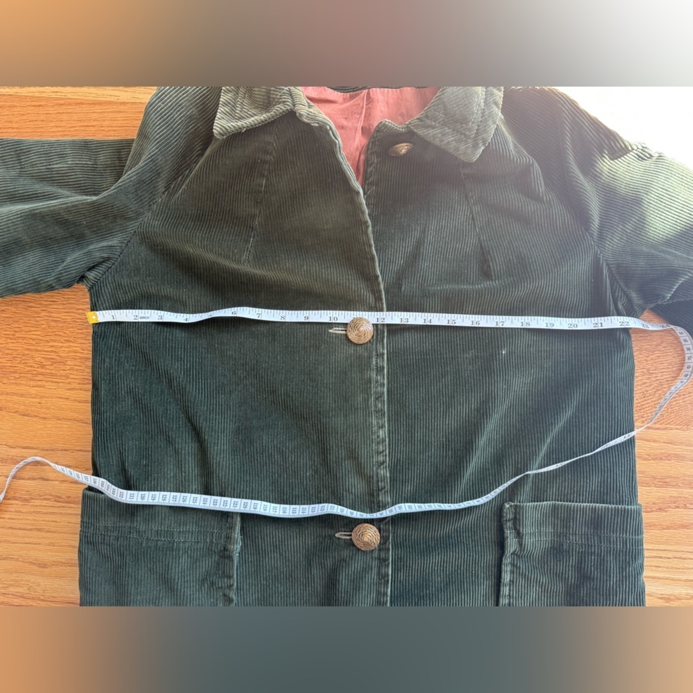 Vintage Olive Green Corduroy Utility Jacket Brass Buttons Retro Chic Earthy - Picture 11 of 12